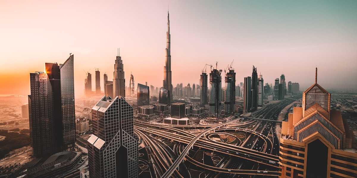 Dubai skyline at sunset - UAE business and finance
